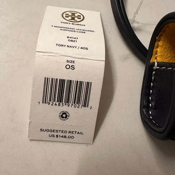 NWT! NEW! Tory Burch T Monogram Jacquard Leather Airpods Case Mini Bag -Navy - Picture 2 of 5